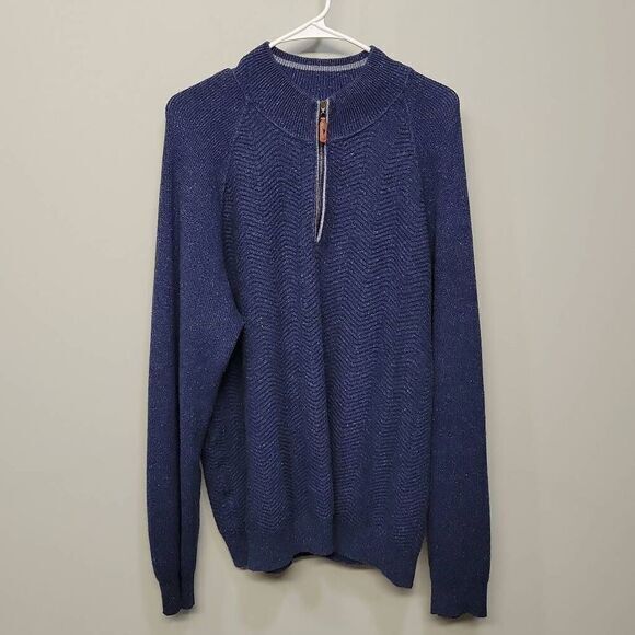 Tommy Bahama Sweater Men Size XL Blue 1/4 Zip Speckle Ribbed Chunky Logo Baggy - Picture 1 of 7